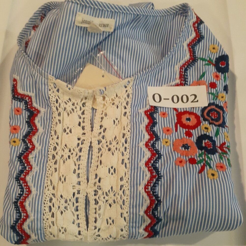 Jennifer & Grace Women Sz 1X Floral Embroidered Blouse Long Sleeve Blue NWT - Picture 8 of 8